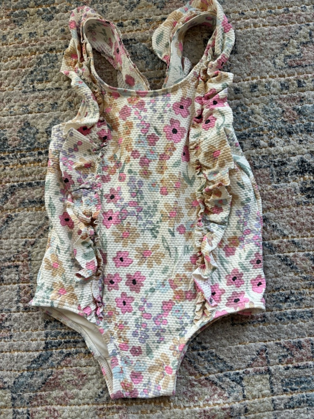 H&M Pink Floral Ruffle One-Piece Bathing suit